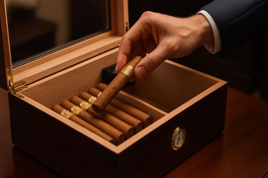 Insert Cigars into Humidor